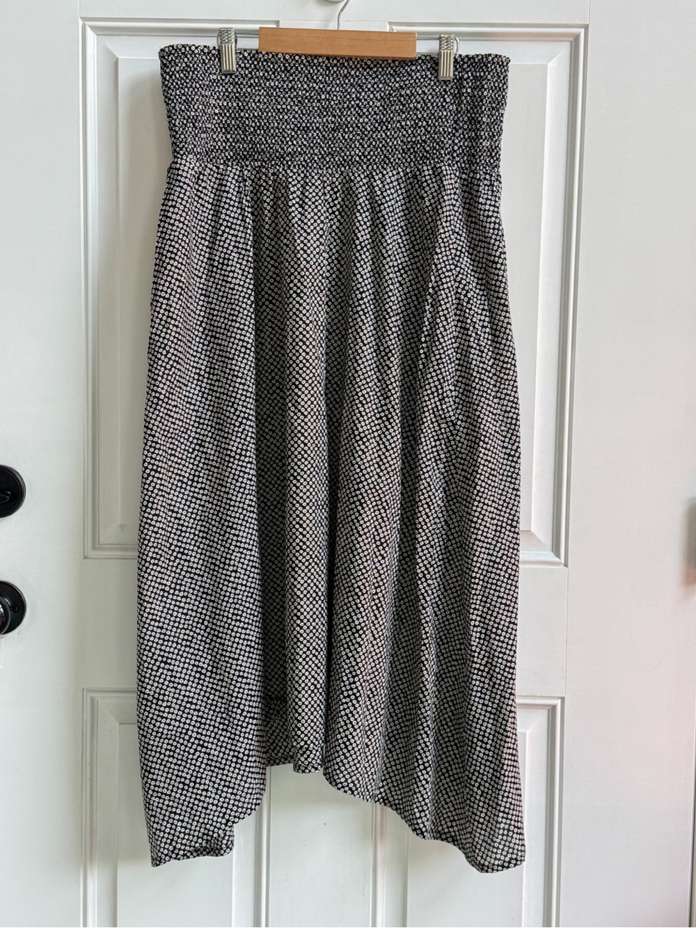 Eileen Fisher Organic Cotton Smocked Skirt Black Dot Midi flowy lightweight
